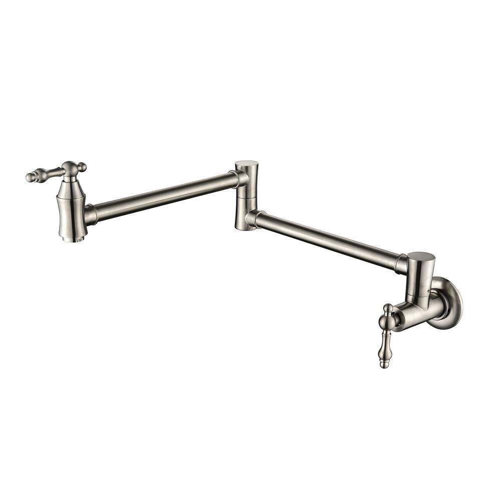 Aimadi Wall Mounted Pot Filler With Double Joint Swing Arm Two Handle Brass Folding Kitchen 8323