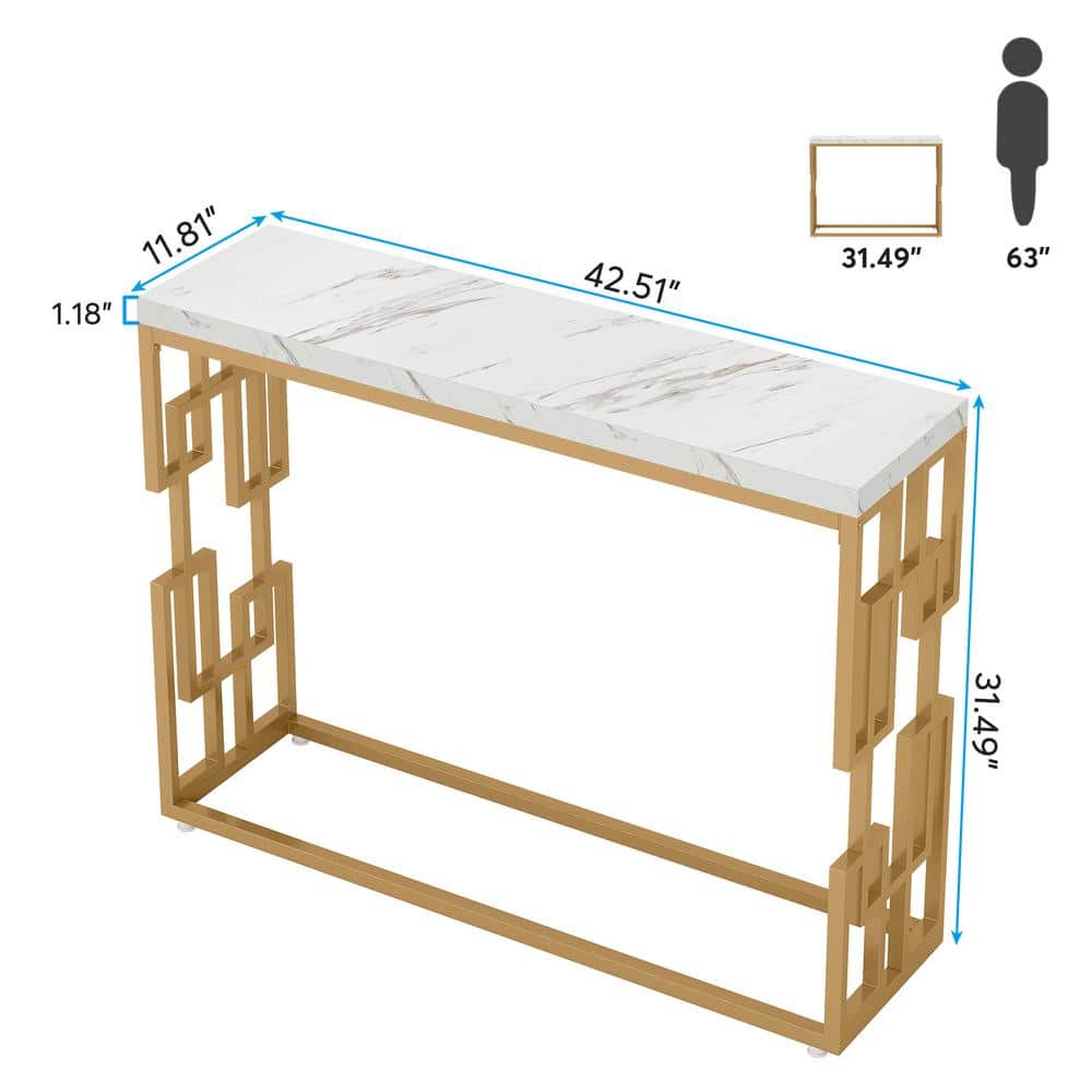 Modern Gold Console Table with White Faux Marble Top