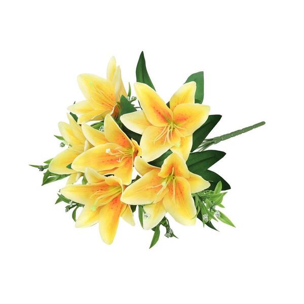 LIVING LUXURY 13 in. Yellow Artificial Stargazer Lily Flower Stem