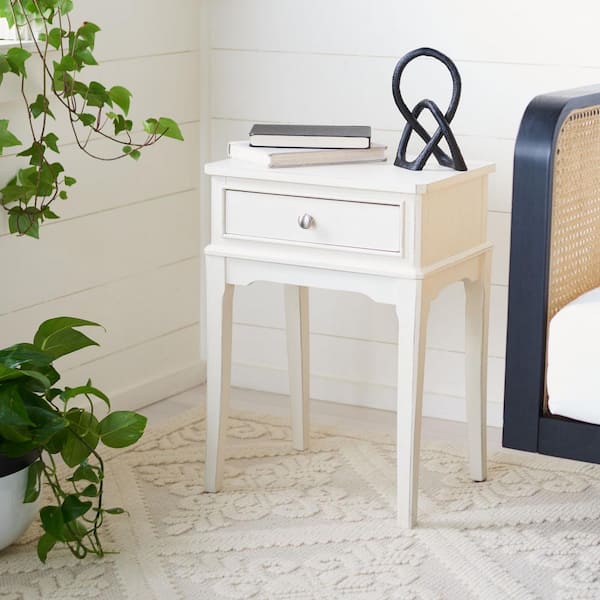 Opal 17 in. Rustic White Rectangle Wood Storage End Table