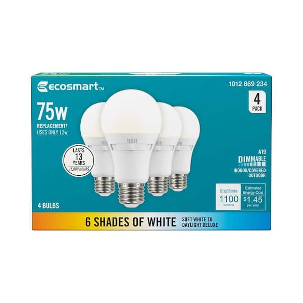 Universal Select 100-Watt Equivalent A19 Dimmable LED Light Bulb with Selectable Color Temperature (4-Pack)