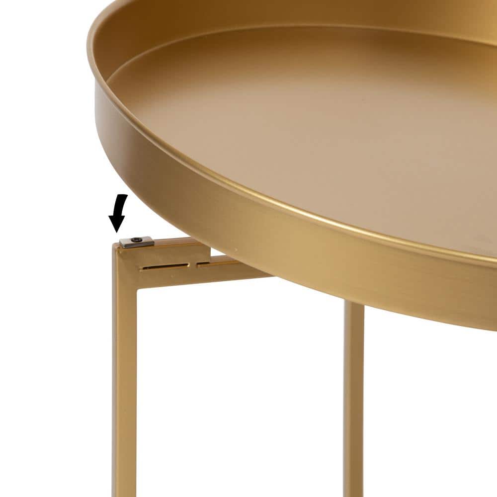 Gold Round Metal Foldable Side Table with Detachable Tray