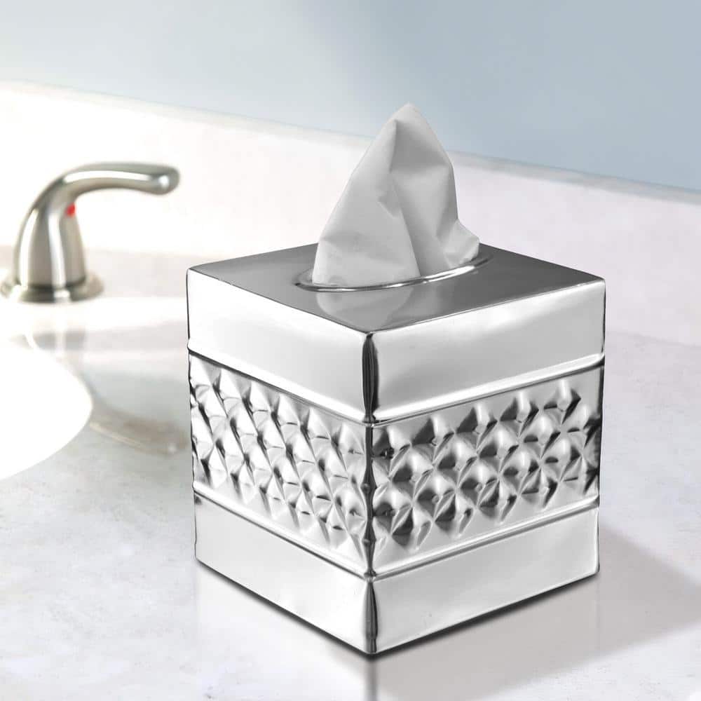 Nickel Chrome Geometric Embossed Metal Tissue Box Cover
