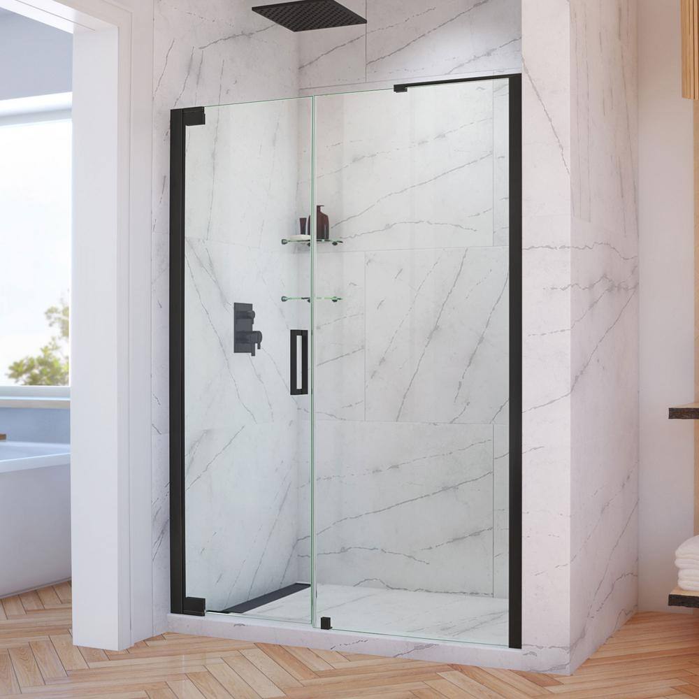 Elegance-LS Matte Black Frameless Pivot Shower Door with Clear Glass