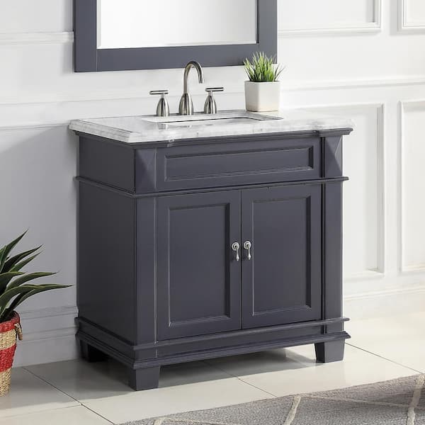 Dorian 36 in. W x 22 in. D x 35.63 in. H Single Sink Freestanding Bath Vanity in Charcoal Gray with Carrara Marble Top