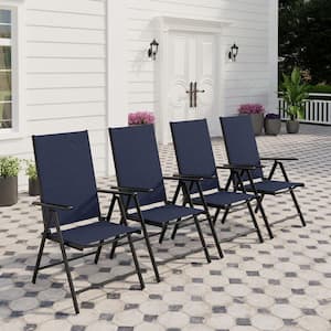 Blue Metal Outdoor Patio Dining Chairs Reclining Sling Chairs 7 Levels Adjustable (4-Pack)