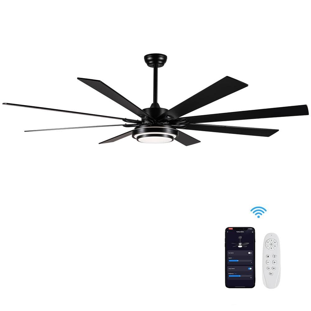 Keazile 72 in. Smart Indoor Matte Black Ceiling Fan with Dimmable LED Light, Remote Control and Reversible DC Motor for Bedroom