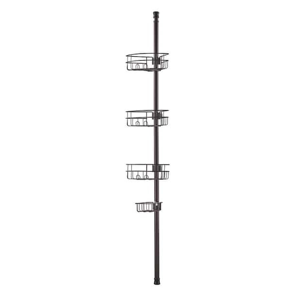 Shower Corner Caddy Tension Pole, Shower Caddy in Black 39 in. to 125 in. High, Multi-Functional Shower Tension Pole