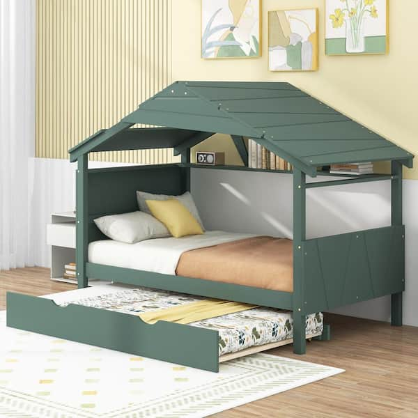 Harper & Bright Designs Green Wood Twin Size House Platform Bed With ...