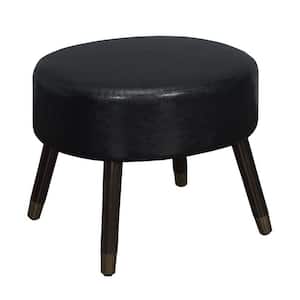 Designs4Comfort Mid Century Black Faux Leather Upholstered Oval Ottoman Stool