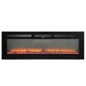 Black 50 in. Wall Mounted Recessed Electric Fireplace with Logs and Crystals, Remote 1500/750 Watt