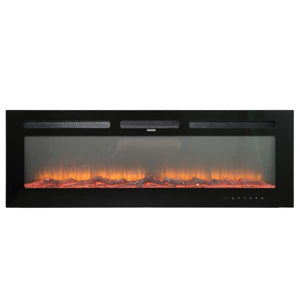Boyel Living Black 50 in. Wall Mounted Recessed Electric Fireplace with Logs and Crystals, Remote 1500/750 Watt