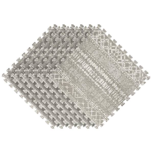 Norsk Bohemian Reversible Interlocking Foam Floor Tiles, Khaki 24.8in