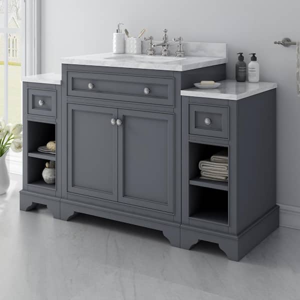 Home Decorators Collection Mornington 54 in. W x 21 in. D x 38 in. H Single Bath Vanity in Gray with Marble Vanity Top in White with White Sink