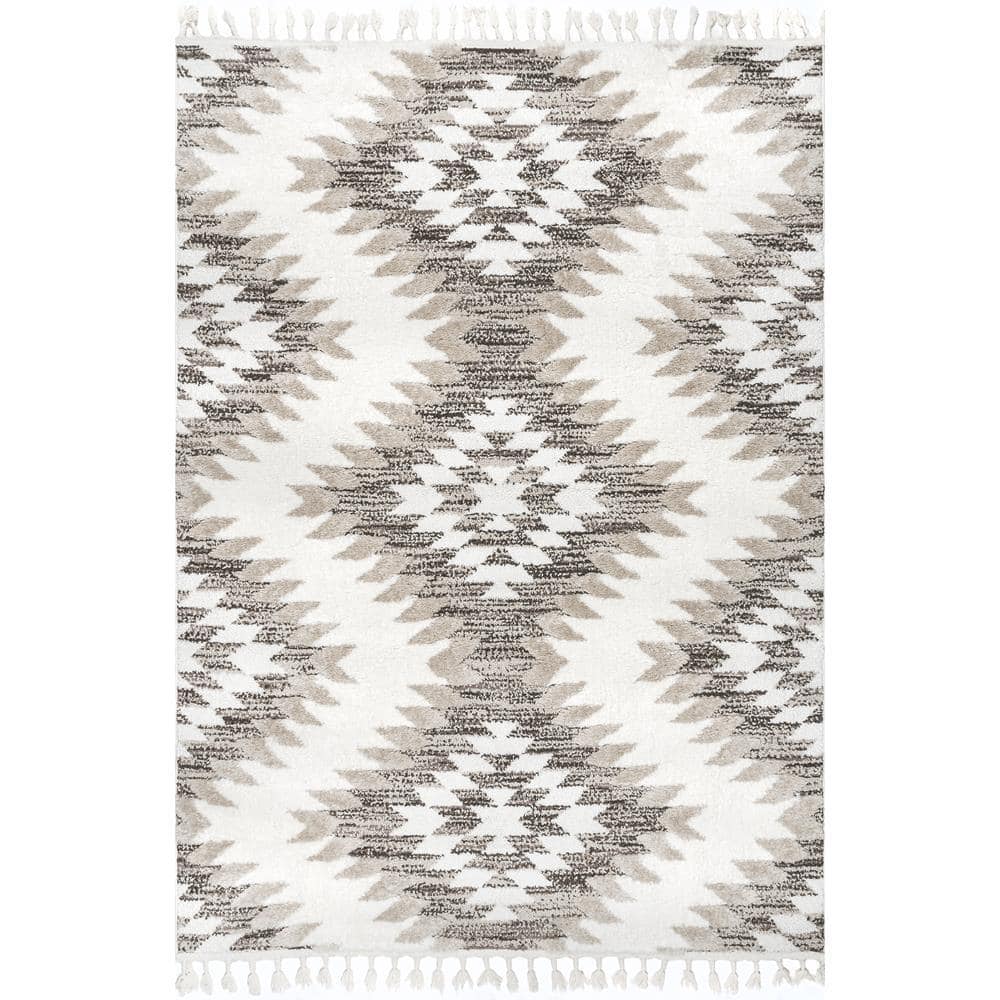 Beige Braided Spot Shag Synthetic 4' x 6' Area Rug