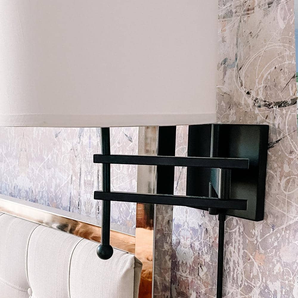 Matte Black and White Silk Dimmable Swing Arm Wall Light