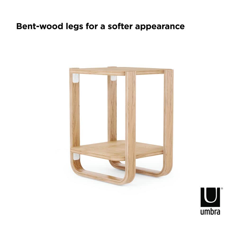 Natural Wood Two-Tier Side Table with Bentwood Legs