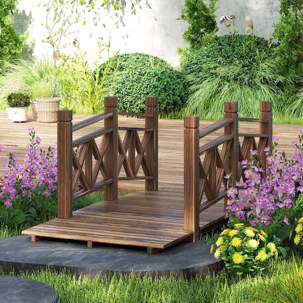 Outsunny 5 ft. Wooden Garden Bridge with Safety Rails, Backyard