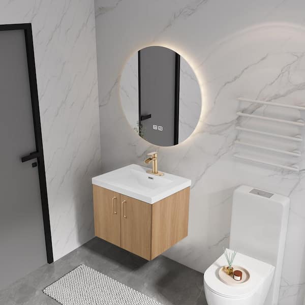 AeroLux 24 in. W x 19 in. D x 20. 5 in. H Single Sink Float Wood Bath Vanity with White Resin Integral Top Assembled