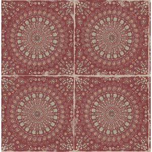 Mandala Boho Tile Cabernet and Aloe Green Rustic Paper Strippable Roll (Covers 56.05 sq. ft.)