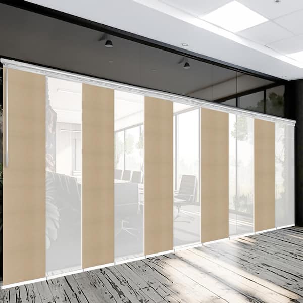 EMOH Morning Glow 120 in. - 218 in. W x 94 in. L Adjustable 10-Panel White Double Rail Panel Track with 23.5 in. Slates
