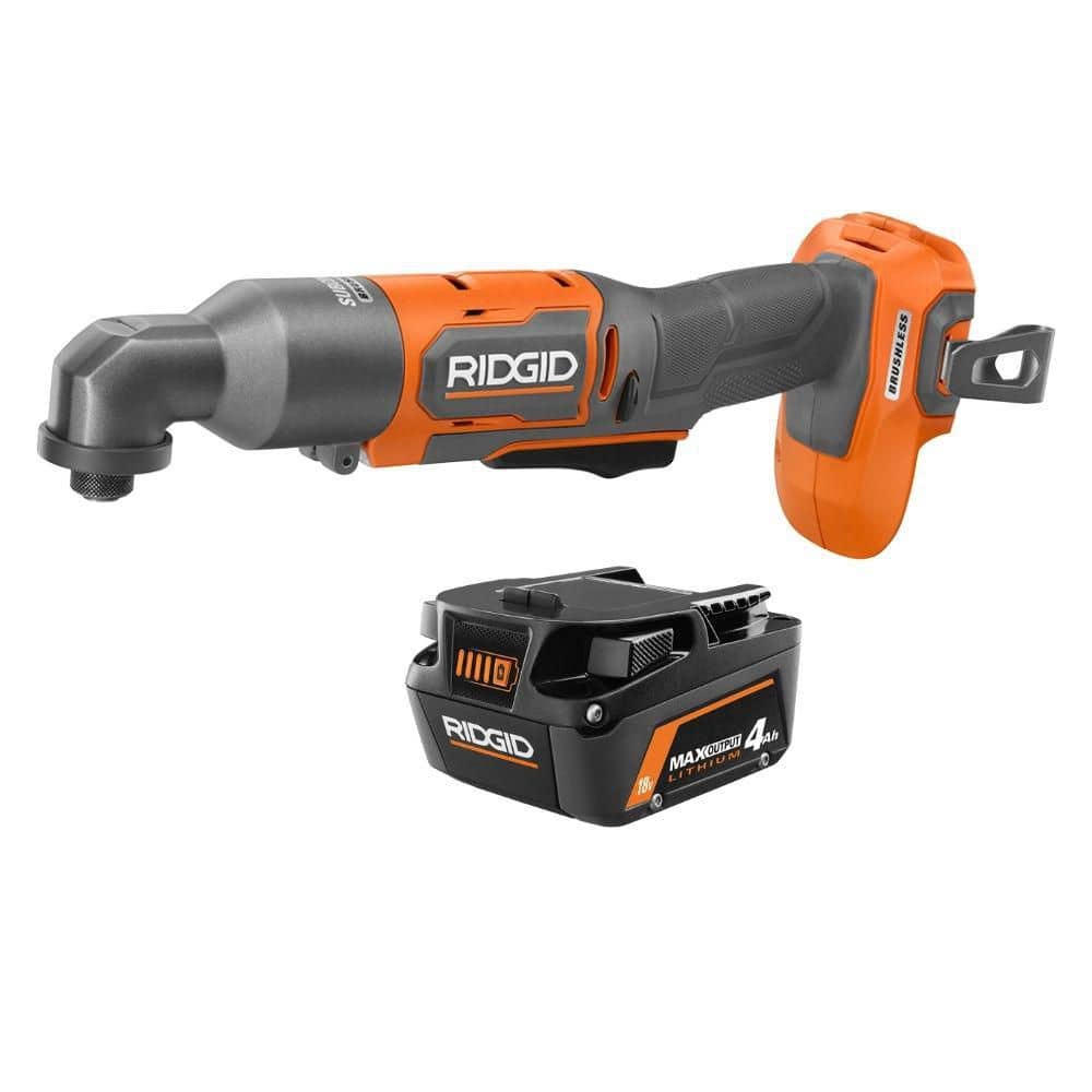 RIDGID 18V SubCompact Brushless Cordless Right Angle Impact Driver w/ 18V 4.0 Ah MAX Output Lithium-Ion Battery (R87730R840040)