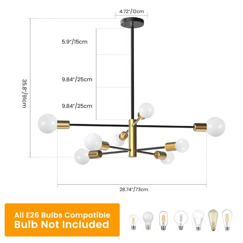 Gold and Black Metal 8-Light Sputnik Chandelier