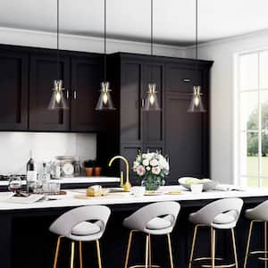 Modern Electroplated Brass Kitchen Island Pendant Light 1-Light Funnel Pendant Light with Seeded Glass Shade