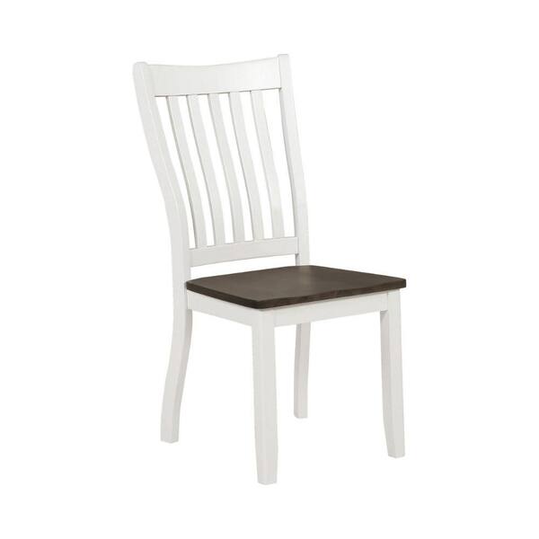 Benjara White and Brown Wooden Slatted Back Dining Chair (Set of 2 ...