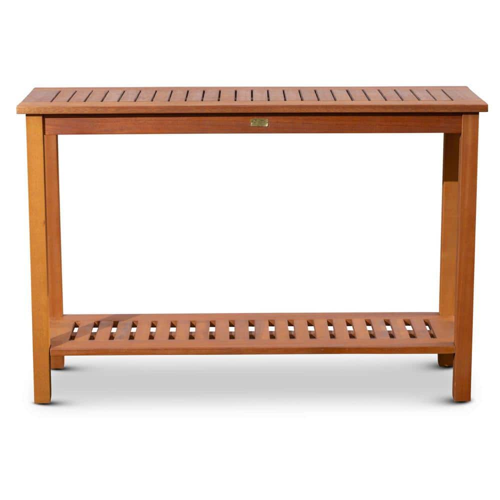 32 in. Outdoor Natural Eucalyptus Console Table, Side Table with Shelves price history on PriceWatchPro