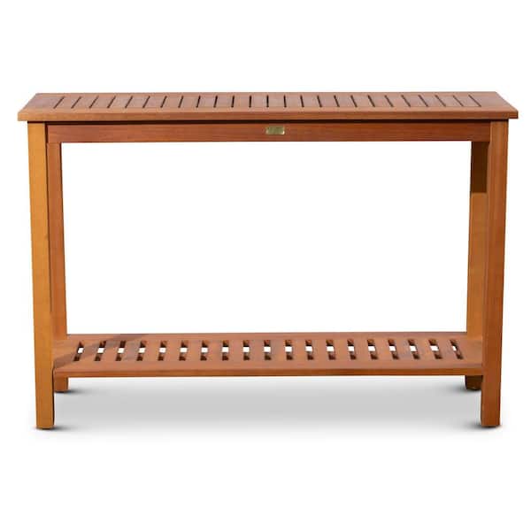 HOTEBIKE 32 in. Outdoor Natural Eucalyptus Console Table, Side Table with Shelves