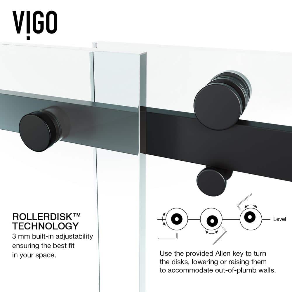 Luca 60" Matte Black Frameless Sliding Shower Door with Clear Glass