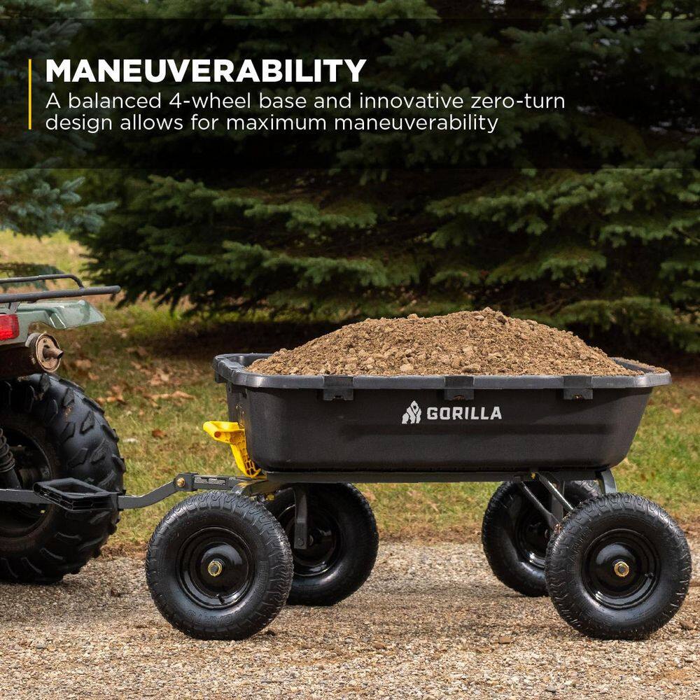 Heavy Duty Black Poly Yard Dump Cart with Pneumatic Tires