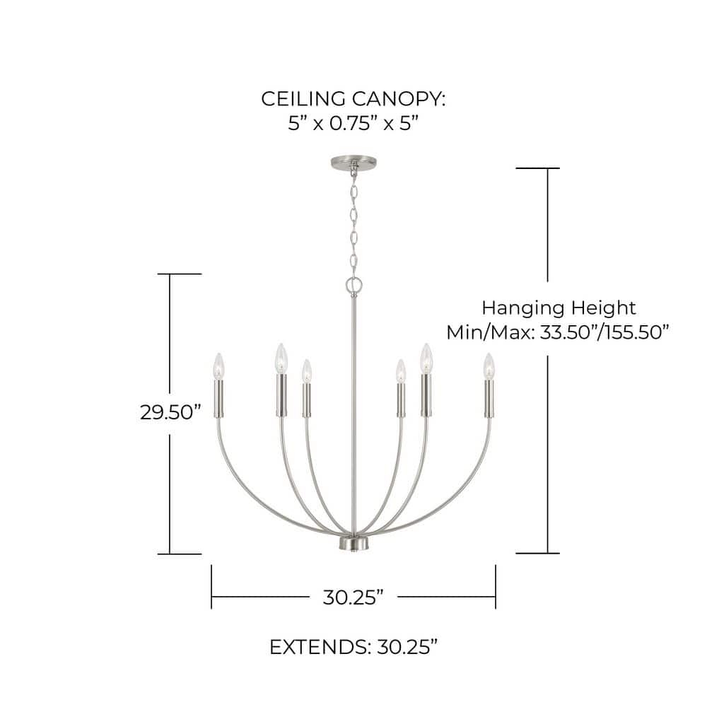 Brushed Nickel 6-Light Candle Style Chandelier