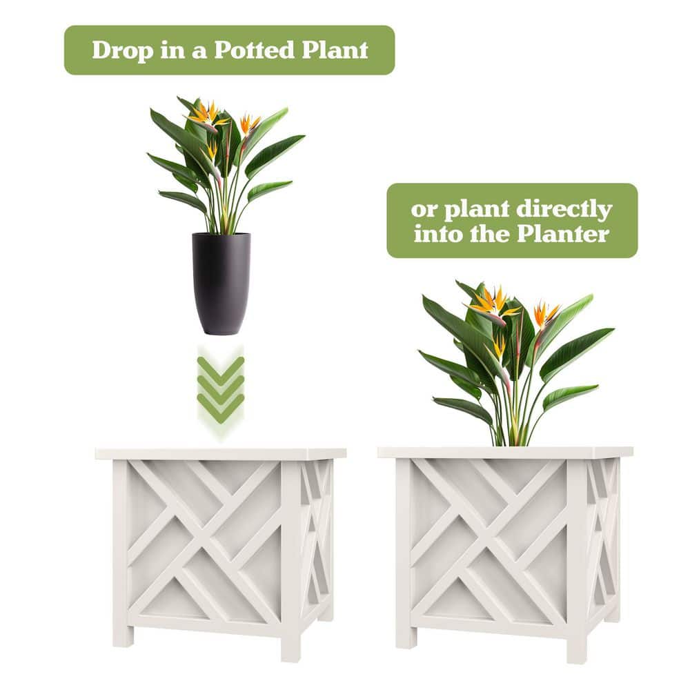 White Polypropylene 15.5-Inch Lattice Design Outdoor Planter Box