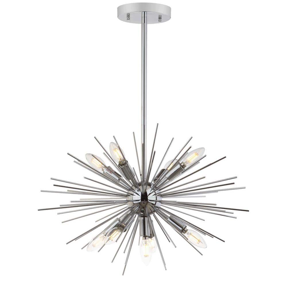 Contemporary Sunburst Silver Pendant with Sputnik Lights