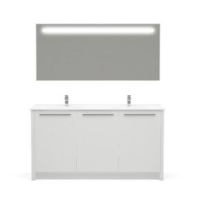 Benna 63 in.W x 20 in. D Vanity In Glossy White With Acrylic Top in White with Double White Basin and Mirror