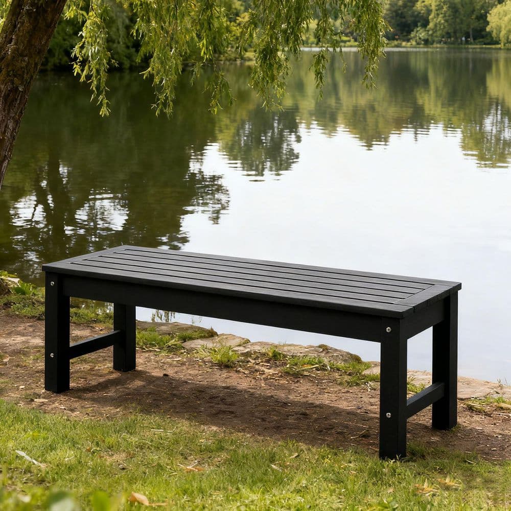 4 ft. Outdoor Patio All-Weather Fade Resistant Plastic Backless Garden Bench Ottoman in Black price history on PriceWatchPro