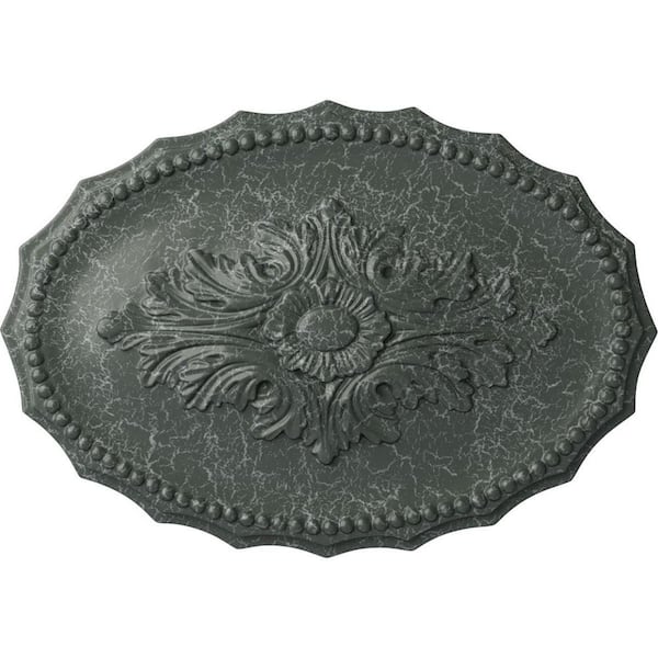 Ekena Millwork 16-7/8" W x 11-3/4" H x 1-1/2" Oxford Urethane Ceiling Medallion, Athenian Green Crackle