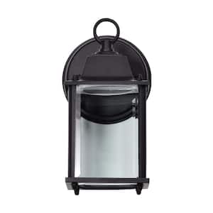 Cube Black Steel Hardwired Outdoor Wall Lantern Sconce with Integrated LED