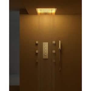 Luxury 7-Spray 20 in. Flush Ceiling Mount Fixed and Handheld Shower Head LED in Brushed Gold (Valve Included)