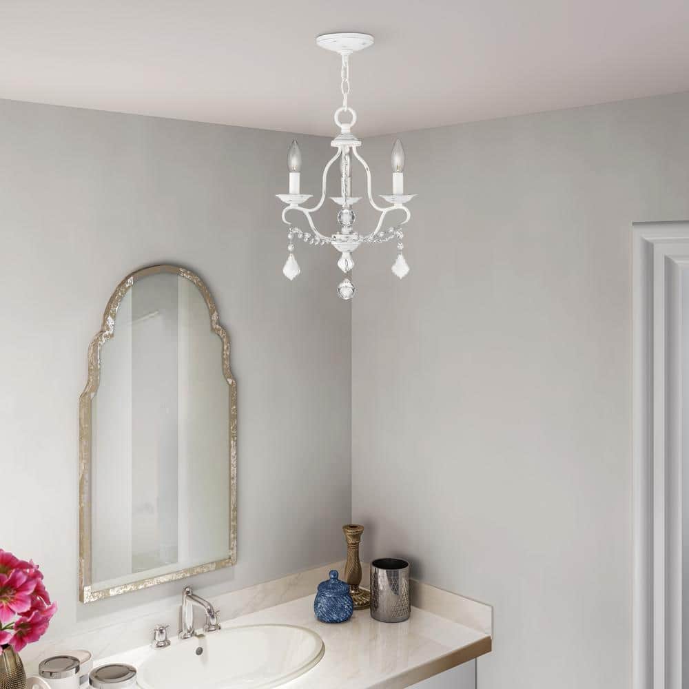 Antique White Mini 3-Light Candle Chandelier