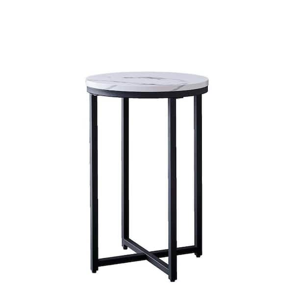 15.75 in. W x 15.75 in. D x 24.41 in. H Outdoor Side Table-Faux Marble MDF Top and X-Shaped Metal Base for Patio Balcony