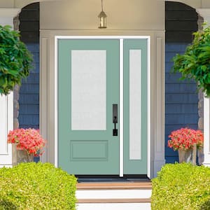 Legacy 51 in. x 80 in. 3/4 Lite Rain Glass RHOS Primed Quarry Finish Fiberglass Prehung Front Door with 12 in. SL