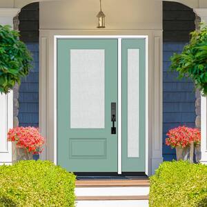 Legacy 53 in. W. x 80 in. 3/4-Lite Rain Glass RHOS Primed Quarry Finish Fiberglass Prehung Front Door with 14 in. SL