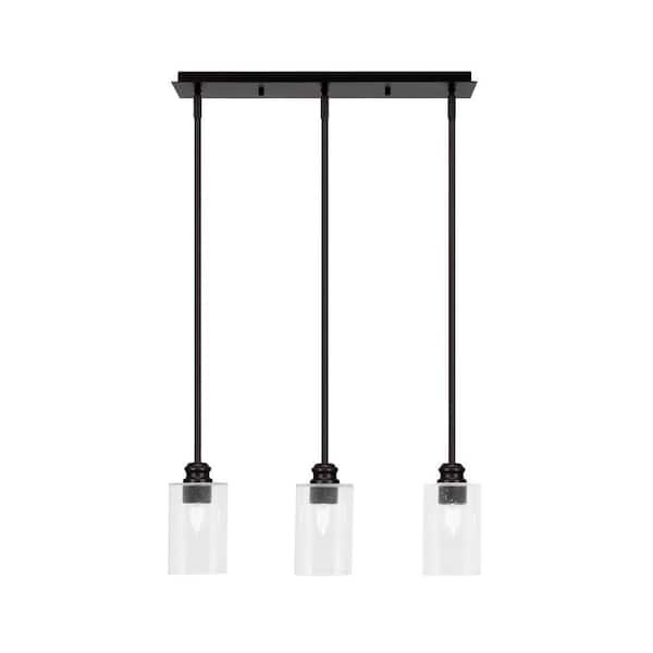 Unbranded Albany 60-Watt 3-Light Espresso, Linear Pendant Light with 4 in. Clear Bubble Glass and No Bulbs Included