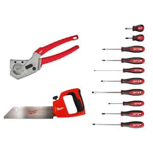 1 in. PEX and Tubing Cutter with 12 in. PVC Saw and 10-Pieces Screwdriver Set