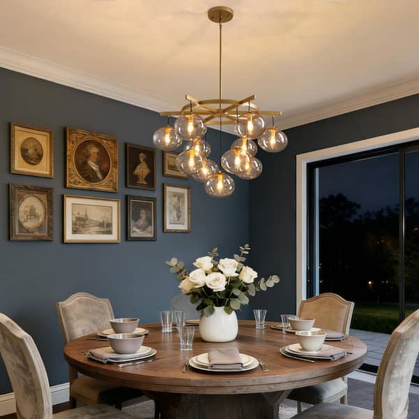 WDETR 11-Light Modern Gold Bubble Chandelier with Glass Shades for