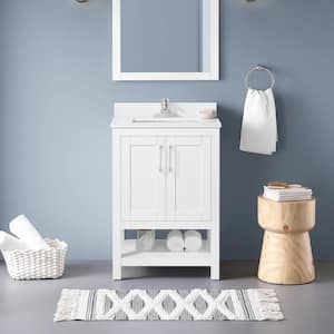Vegas 24 in. W x 19 in. D x 34 in. H Single Sink Bath Vanity in White with White Engineered Stone Top