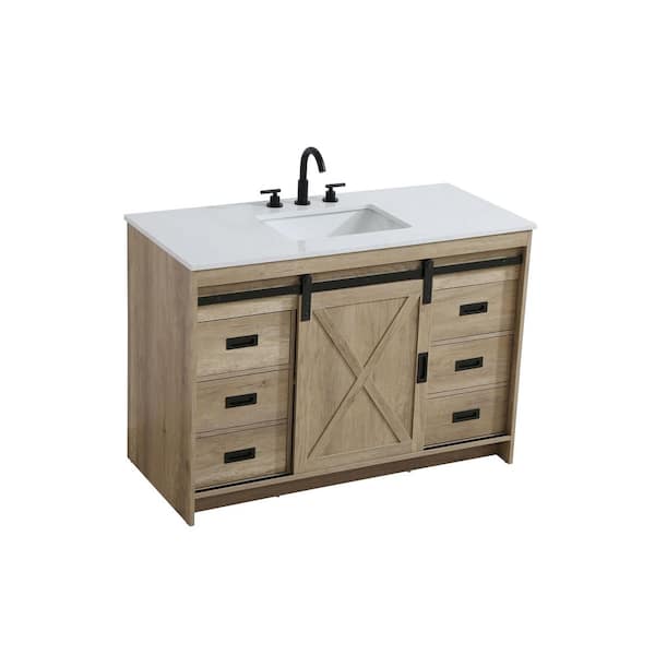 48 in. Single Sink Natural Oak Bath Vanity with White Engineered Marble Top